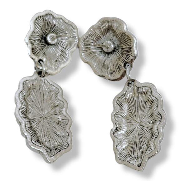 Silver-Tone Southwest Design Simulated Gemstone Drop Dangle Pierced Earrings - Picture 4 of 6